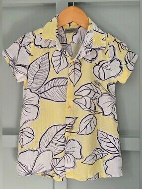 Kids Super Soft Yellow and White Floral Short Sleeve Shirt